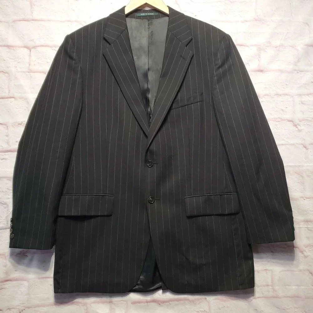 VTG‎ Lauren Ralph Lauren Pinstripe Blazer Jacket 42T Wool Alpaca Made in Canada